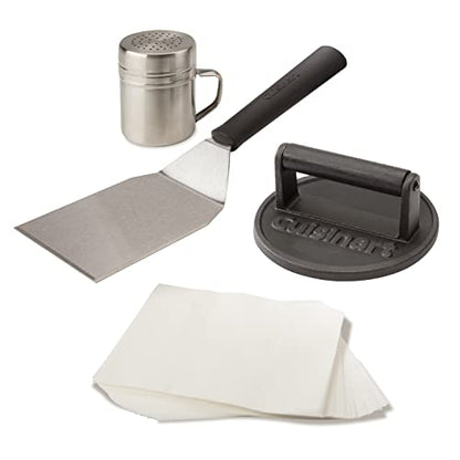 Cuisinart Smash Burger Kit, Cast Iron Press, Spatula, Seasoning Shaker and Patty Papers for Perfect Cookouts, Barbecues and Tailgates - color: Smashed Burger Kit, Cast Iron