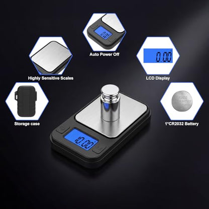 Diyife Milligram Scale, 200g/0.01g High Accuracy Pocket Scale with Storage Case, 8 Units, Multifunctional Digital Gram Scale for Lab, Jewelry, Gem, Mg, Black - color: Black