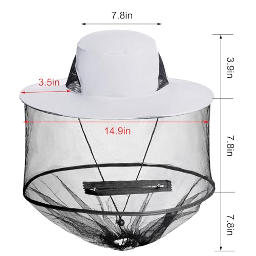 Sucrain Mosquito Head Net Hat Sun Hat Garden Bug Hat with Hidden Net Mesh for Outdoor Gardening Beekeeping - color: White