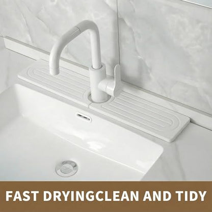Diatomite Faucet Mat for Kitchen Sink, Quick-Dry Stone-Like Sink Mat, Flat Lay Absorbent Countertop Drying Mat for Faucet Area, Hard Diatomite Mat, White, 15.8 x 4 in - color: White-D2