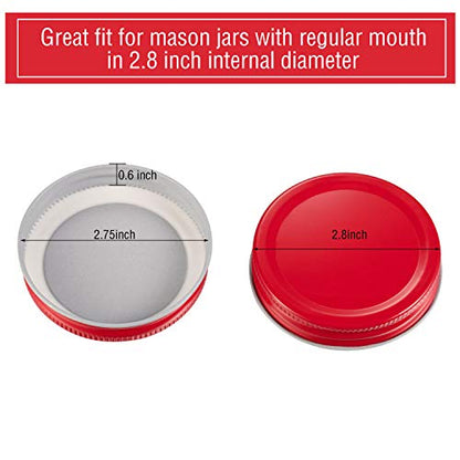Chuangdi 30 Packs Mason Jar Lids Bulk Regular Mouth Canning Lids Leak Proof Secure Mason Storage Solid Caps(Red,Steel) - color: Red