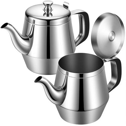 Yungyan 2 Pack Stainless Steel Teapot 32 oz Silver Small Metal Gooseneck Tea Pot Water Kettle for Stove Restaurant Home