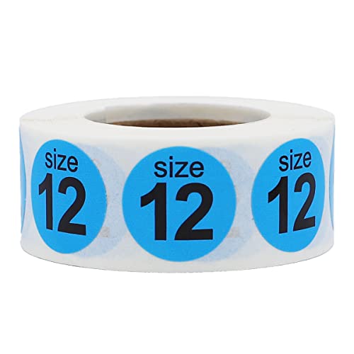 Shoe Size 12 Hot Blue Stickers for Retail Clothing – 3/4 Inch Round, 500 Semi-Gloss Adhesive Labels Per Roll for Footwear Inventory, Organization, and Display – Made in the USA - color: Blue Size 12