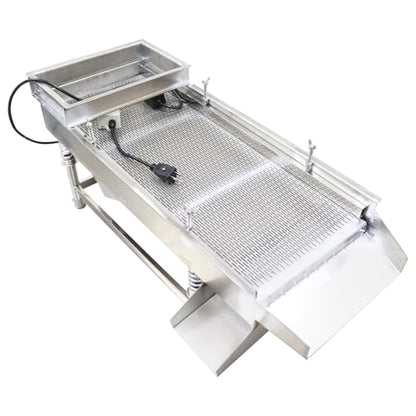 110V Linear Vibrating Sieve,Stainless Steel Linear Vibratory Screener with Dual Outlets & 0.08”x0.79” Slotted Screen,for High-Efficiency Screening of Grains,Plastics,Sand,Gravel,80W