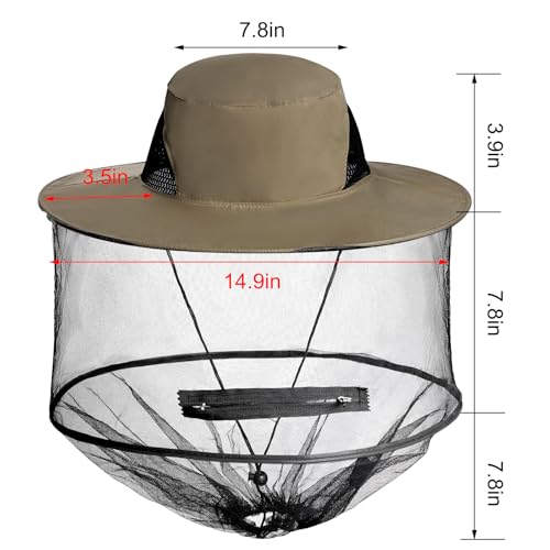 Sucrain Mosquito Head Net Hat Sun Hat Garden Bug Hat with Hidden Net Mesh for Outdoor Gardening Beekeeping - color: Hot Beige