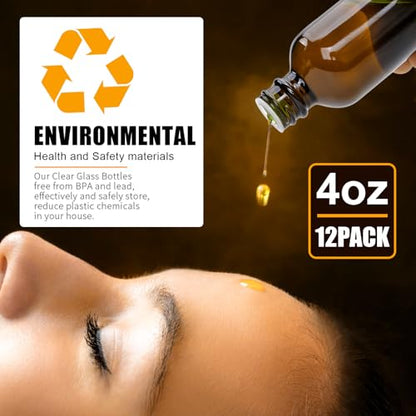 YINGERHUAN 4 oz Amber Glass Bottles - Small Glass Jars with Black Lids Empty Boston Bottle,Dispensing Bottles for Homemade Vanilla Extract, Essential Oils, Herbal Medicine (6)