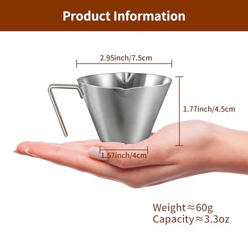 2 Pcs Stainless Steel Espresso Cups with Handle, Double Spout Metal Measuring Cup with Dual Scale, Espresso Shot Cup with V-Shaped Mouth, 3.4oz/100ml (Black) - color: 05_ Black 2pc