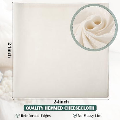 Reginary 24 Pcs 24 x 24 Inches Cheese Cloths Bulk, Grade 100, Hemmed Reusable Cheesecloth Bag for Straining Unbleached Cotton Muslin Cloth for Cheese Making, Cooking, Baking, Juicing, Butter, Turkey - size: 24 x 24 Inches