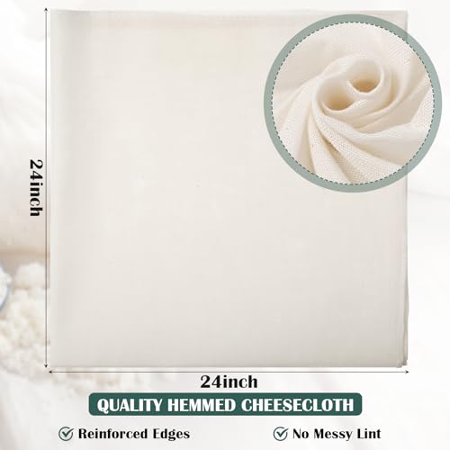 Reginary 24 Pcs 15 x 15 Inches Cheese Cloths Bulk, Grade 100, Hemmed Reusable Cheesecloth Bag for Straining Unbleached Cotton Muslin Cloth for Cheese Making, Cooking, Baking, Juicing, Butter, Turkey - size: 15 x 15 Inches