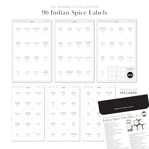 Indian Spice Labels Stickers for Jars and Lids - 96 South Asian Spice Jar Labels Waterproof Preprinted, Seasoning Herb Stickers for Containers Kitchen Pantry Organization - style: Indian Spice Label