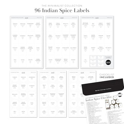 Indian Spice Labels Stickers for Jars and Lids - 96 South Asian Spice Jar Labels Waterproof Preprinted, Seasoning Herb Stickers for Containers Kitchen Pantry Organization - style: Indian Spice Label