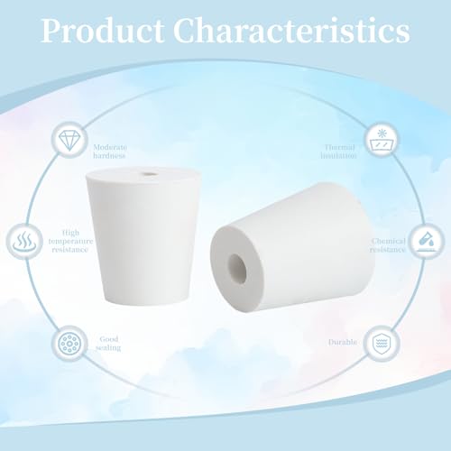 6Pcs Solid Rubber Stopper Bungs with Hole 20mm to 26mm Solid Test Tubes Bungs Stopper for Flask, Plug Holes and Test Tube(White) - size: 20-26MM