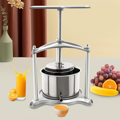 0.8 Gal/3L Fruit Wine Press - Heavy-Duty Stainless Steel Manual Juice Maker with T-Handle & Dual Barrels, 100% Natural Cider Press for Apple Berry Vegetables Cheese Tincture - Silver - color: Sliver, size: 0.8Gal