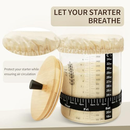 50oz Sourdough Starter Jar, Wide Mouth Sourdough Jar, Large Capacity Sourdough Starter Kit with Lid, Band, Date Tracker, Temp, Sourdough Bread Starter Kit for Perfect Sour Dough(2 Pack) - size: Set of 2