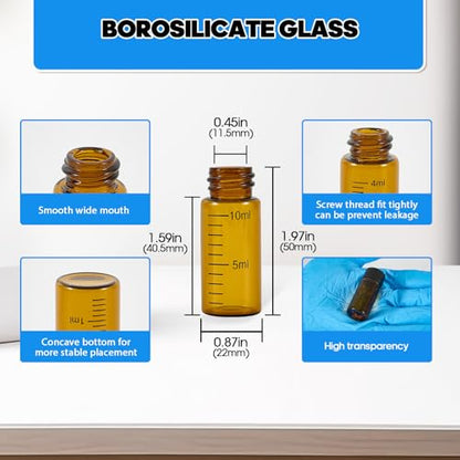 10ml Amber Glass Graduated Vials with Screw Caps and Plastic Stoppers, Small Sample Vials with Lids, Leak-Proof Liquid Storage Empty Vial, 12PCS - color: AMBER, size: 10ml