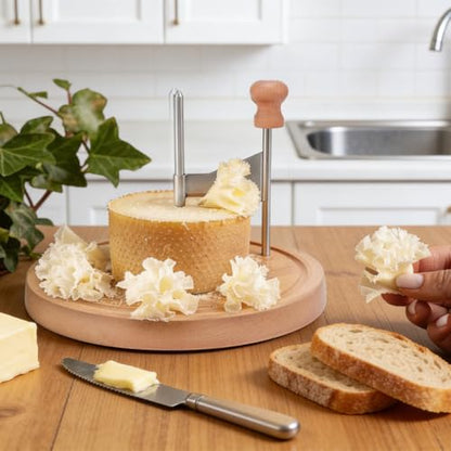 Cheese Curler Wood and Stainless Steel Cheese Curler Wheel Shaver Cutter Slicer for Tête de Moine Mozzarella Boska Chocolate Butter and Gourmet Charcuterie Boards
