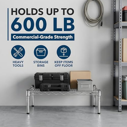 Chrome Wire Storage Shelf, 24" x 30" x 8" Dunnage Rack, Commercial 1 Tier Small Shelf - color: Silver, size: 24"D x 30"W x 8"H