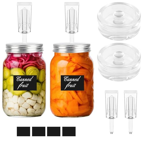 MEEZY 2 Set Fermentation Kit, Fermentation Lids Glass Weights and Airlocks Compatible with 86MM Wide Mouth Mason Jars for Making and Storing Sauerkraut Vegetables