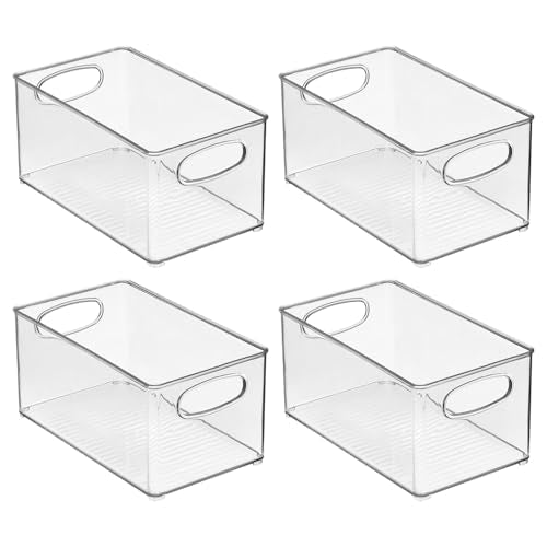 mDesign Plastic Kitchen Organizer - Storage Holder Bin with Handles for Pantry, Cupboard, Cabinet, Fridge/Freezer, Shelves, Counter - Holds Canned Food, Snacks - Ligne Collection - 4 Pack - Clear - size: 10 x 6 x 5