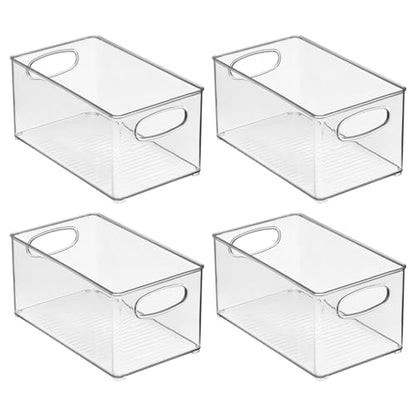 mDesign Plastic Kitchen Organizer - Storage Holder Bin with Handles for Pantry, Cupboard, Cabinet, Fridge/Freezer, Shelves, Counter - Holds Canned Food, Snacks - Ligne Collection - 4 Pack - Clear - size: 10 x 6 x 5