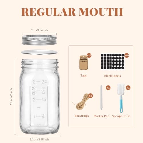CycleMore Mason Jars 32 oz Wide Mouth, 6 Pack Glass Jars with ml Measurements and Silver Split Lids, Quart Mason Jars for Sourdough Starter, Pickles, Fermenting and Storage - size: 32 oz - 6 Pack