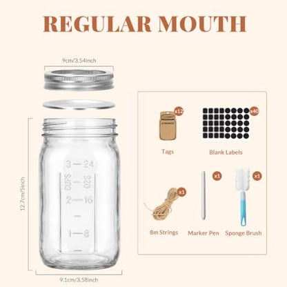 CycleMore Mason Jars 32 oz Wide Mouth, 6 Pack Glass Jars with ml Measurements and Silver Split Lids, Quart Mason Jars for Sourdough Starter, Pickles, Fermenting and Storage - size: 32 oz - 6 Pack