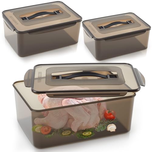Reallnaive 3 Pcs Marinating Containers with Lid 12.5, 8.3, 6.5 Quart Plastic Food Brining Containers Dishwasher Safe Grilling Accessories for Thanksgiving Meat Chicken Turkey Rib BBQ Prep Storage - size: 12.5 Quart,8.3 Quart,6.5 Quart