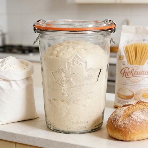 2 Pack Sourdough Starter Jar,27oz Glass Storage Containers with Glass Lids &Plastic Lids,Airtight Wide Mouth Jars for Pickling,Overnight Oats,Salad