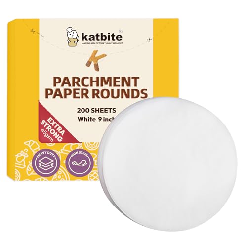 Katbite 9 Inch Parchment Paper Rounds, 200Pcs Cake Parchment Circles, Heavy Duty & Non-stick for Cake Baking, Air Fryer Liners, Tortilla Press - size: 9inch-200