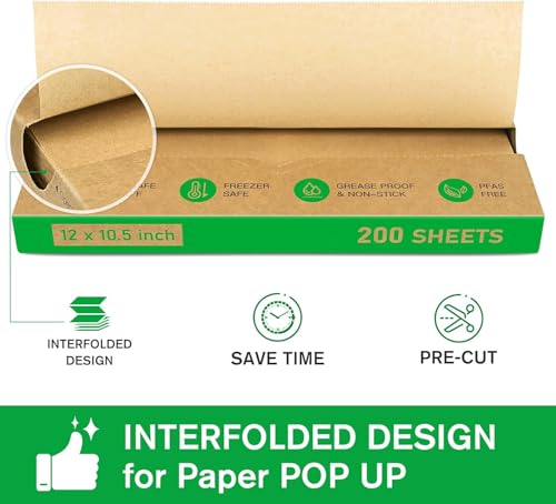 EcoDispose 2000 Count 12" x 10-1/2" Precut Pop Up Deli Paper Sheets, Interfolded Heavy Duty Oil-Resistant Kraft Paper for Bakery, Food Wrap, Serving, Oven, Air Fryer & Microwave - color: Kraft, size: 12"x10.5"inch