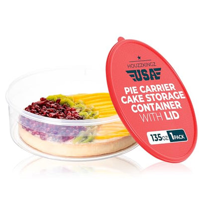 HOUZZKINGZ USA Pie Carrier Cake Storage Container with Lid | 10.5" Large Round Plastic Cupcake Cheesecake Muffin Flan Cookie Airtight Tortilla Holder | Pie Keeper Transport Container - size: 1 Pack