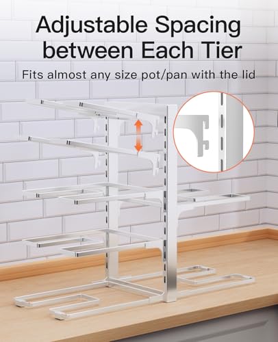 ORDORA Pots and Pans Organizer Rack for Cabinet, 15.83" Height 8-Tier Heavy Duty 120LBS Pot Pan Organizer under Cabinet Adjustable for Cast-iron Pan, Heavy Skillets Griddles, Shallow Pot, Silver - style: M-15.83"H-HeavyDuty-Sliver