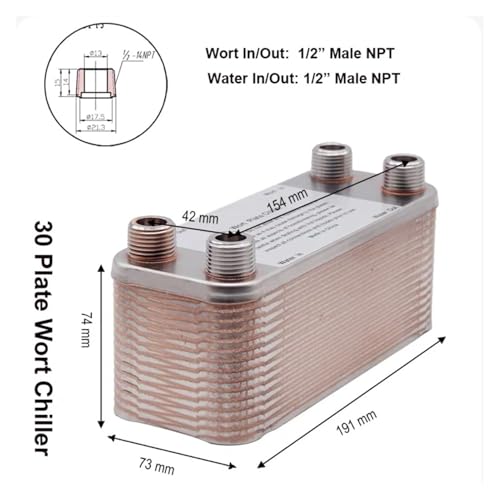 20/30/60 Plates Heat Exchanger Wort Chiller Cooler SUS 304 Stainless Steel For wort Cooling(30 Plates 1/2 NPT Threaded) - size: 30 Plates 1/2 NPT Threaded