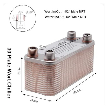 20/30/60 Plates Heat Exchanger Wort Chiller Cooler SUS 304 Stainless Steel For wort Cooling(30 Plates 1/2 NPT Threaded) - size: 30 Plates 1/2 NPT Threaded