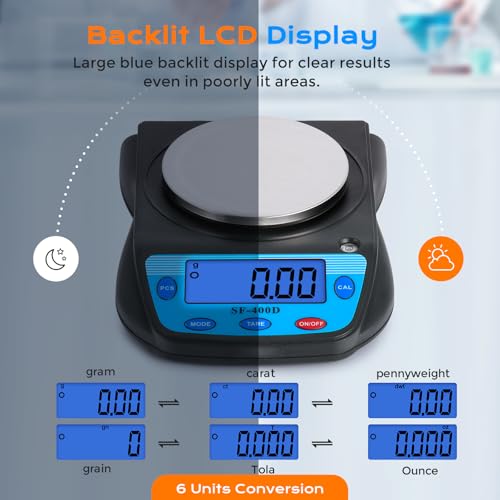 Bonvoisin Digital Lab Scale 600g x 0.01g Precision Electronic Scale LCD Display Analytical Balance Jewelry Scale Scientific Scale 0.01g Accuracy - color: Black