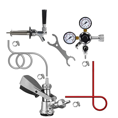 PERA Single Tap Beer Conversion Kit Door Mount Kegerator Kit with CGA320 Co2 Regulator, Sankey D System Keg Coupler and 1/4" Beer Line 5FT and 5/16" Gas Line 5FT for Homebrewing (No CO2 Tank)