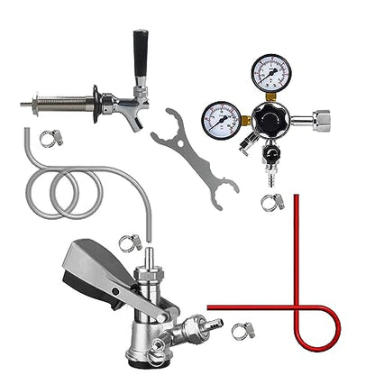 PERA Single Tap Beer Conversion Kit Door Mount Kegerator Kit with CGA320 Co2 Regulator, Sankey D System Keg Coupler and 1/4" Beer Line 5FT and 5/16" Gas Line 5FT for Homebrewing (No CO2 Tank)