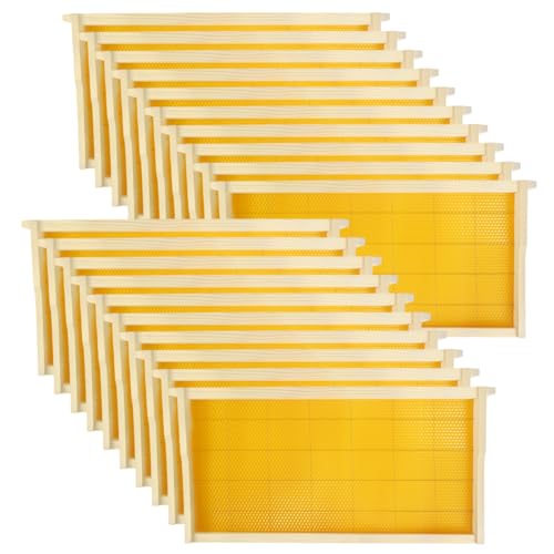 20 Pack Beehive Frames with Beeswax Sheets, Assembled Deep Beehive Frames and Beeswax Foundation Sheets, 9-1/8-Inch for Beekeeping Supplies - size: 20PCS