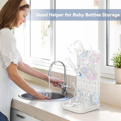 Baby Bottle Drying Rack Baby Bottle Holder Space Saving Bottle Dryer Rack Station Countertop Storage Organizer 12 Travel Bottle Drying Rack Vertical Breast Pump Part Plastic Bag Cup Dryer Tower White - color: White