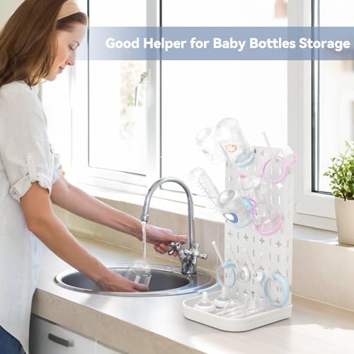Baby Bottle Drying Rack Baby Bottle Holder Space Saving Bottle Dryer Rack Station Countertop Storage Organizer 12 Travel Bottle Drying Rack Vertical Breast Pump Part Plastic Bag Cup Dryer Tower White - color: White