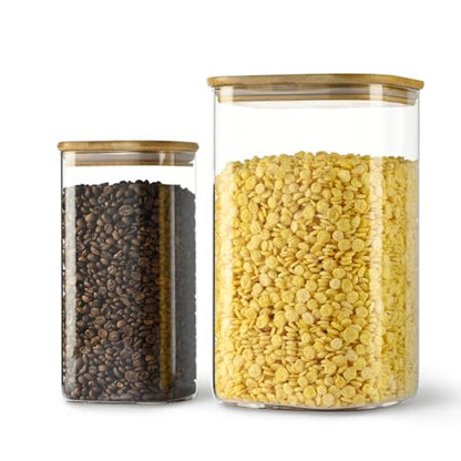 D2scrma 149oz 50oz Airtight Glass Square Storage Canister with Bamboo Lid Set of 2(4400ml*1 1500ml*1) Large Gallon Glass Jars for Sugar, Flour, Cookies and Coffee beans (‎with Black Lable) - size: 149oz*1/50oz*1