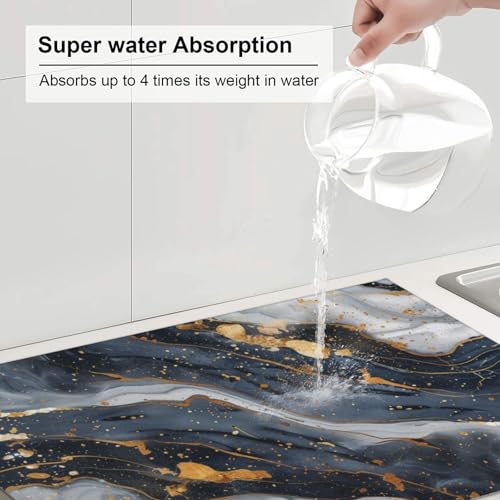 Black Marble Dish Drying Mat For Kitchen Counter, Super Absorbent Microfiber Dish Drying Pad, Kitchen Gadgets For Easy Clean Multi-Use Large 18"x24" - color: Black Marble