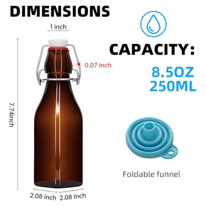 1Pc Amber Swing Top Brewing Bottles with Leak Proof Easy Caps, Glass Beer Bottle Flip Top Bottles For Kombucha, Kefir, Vanilla Extract, Beer (8.5oz Square)