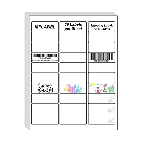 MFLABEL Address Labels, 1" x2-5/8 Mailing Labels, 30-UP White Shipping Labels for Inkjet or Laser Printer, 3000 Sticker Labels (100 Sheets), 30 Labels per Sheet - size: 1" x 2-5/8" (30-up), style: 100 Sheets