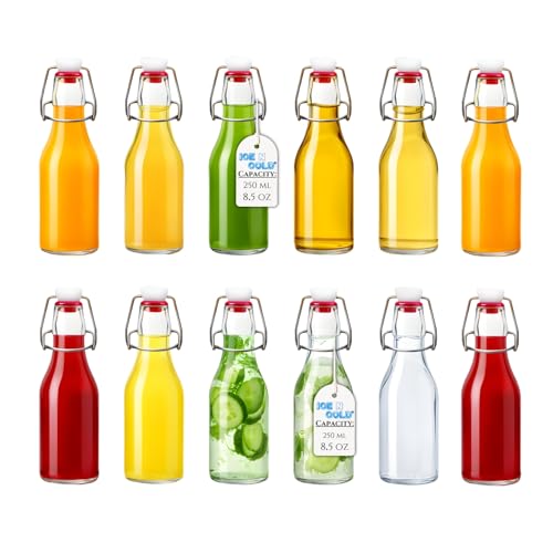 ICE N COLD Glass Swing Top Bottles | Flip Top Glass Bottles for Limoncello, Syrups, Oils, Vinegar, Extracts & Beverages | Airtight Reusable Glass Bottles (12-Pack, MEDIUM (250ml | 8.5oz)) - color: 12-Pack, size: 8.5 Ounces