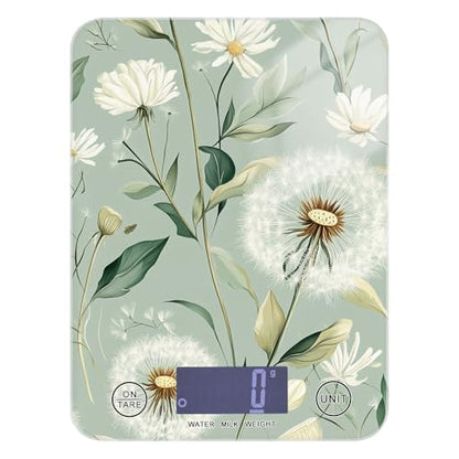 Sage Green Dandelion01 Food Scale Kitchen Digital Scale Food Ounces and Grams Dieting Baking Cooking Waterproof Glass Panels LCD Display,4 Units Tare Function - color: Sage Green Dandelion01