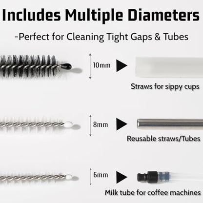 Milk Foamer Hose Brush, Tube Hose Cleaner Brush Ideal for Espresso & Coffee Machine Attachments，Extra Long Stainless Steel Brush for Cleaning Reusable Drinking Straws, Keg Lines and Pipes(13.7in)