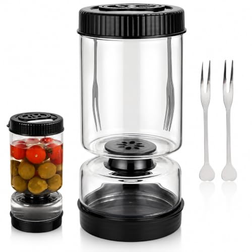 Glass Pickle Jar, Strainer Flip, Airtight Pickle Container, Juice Separator, Leak Resistant Food Storage Jar, Pickles, Olives, Jalapenos, Kimchi, Cherries & Refrigerator Snacks Jars