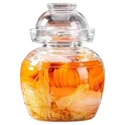 Traditional Water-Sealed Portable Kimchi Jar, Multi-Capacity Glass Fermentation Crock, Transparent Grain Storage Tank, Bowl with Lid(2.5kg*1) - size: 2.5kg*1