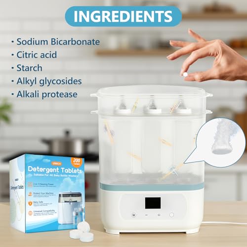 200Pcs Detergent Washing Tablets for Momcozy,Deep Cleaning Baby Brezza Bottle Washer,Compatible with All Brands Baby Bottle Washers
